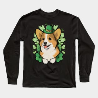 Cute Corgi Lover Shamrock Happy St Patricks Day Long Sleeve T-Shirt